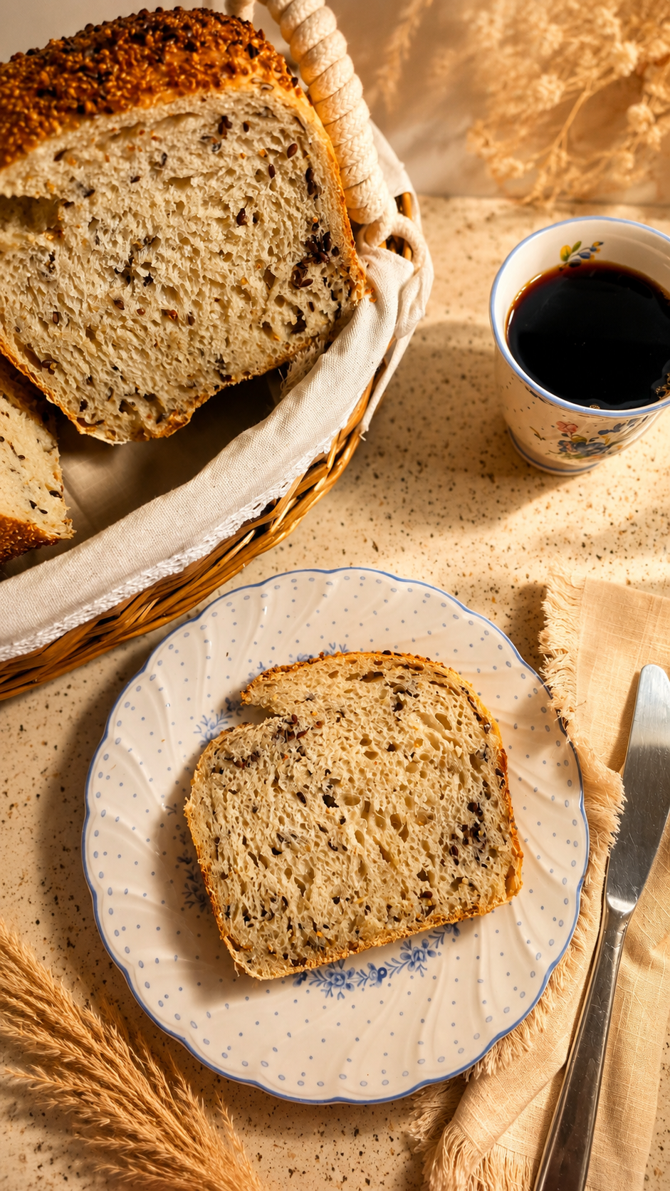 Pan de masa madre con quinua y linaza